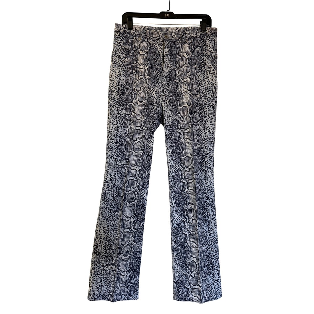 Karen Kane Womens Navy Blue White Snakeskin Print Straight Leg Trousers Pants